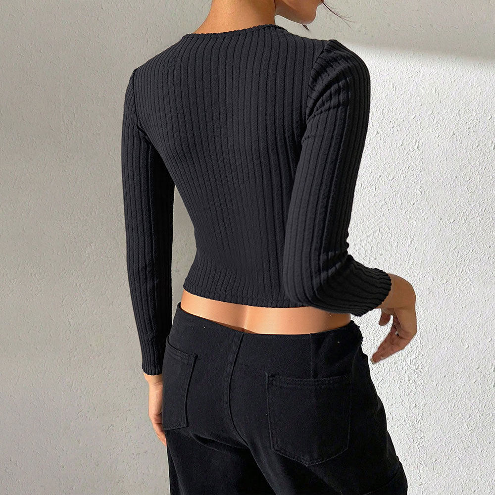 Womens Cropped Long Sleeve T Shirt Minimalist Style Chic Design Spring Summer Fashion Wholesale Available