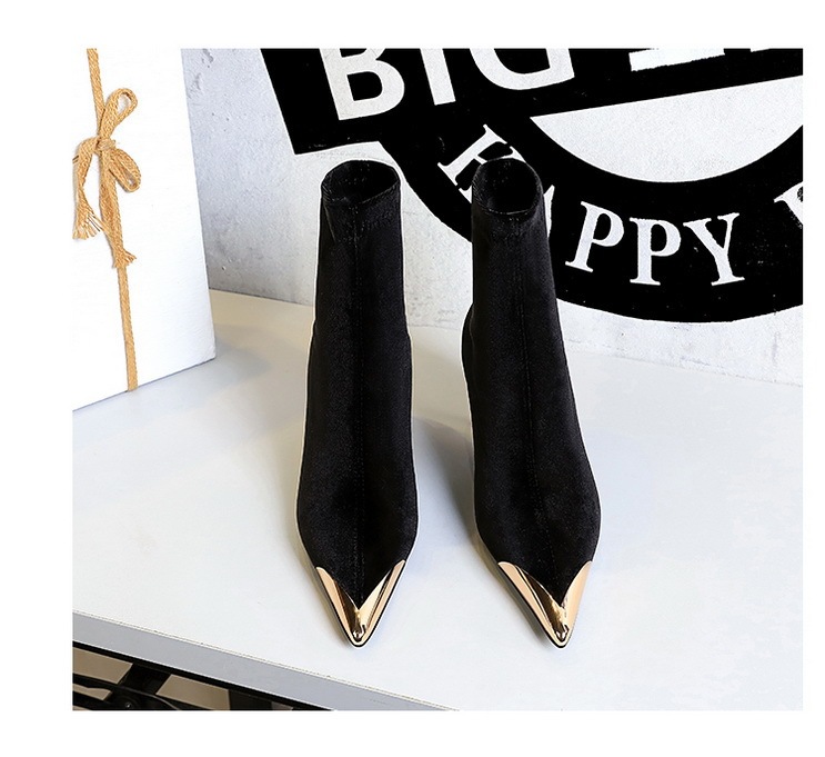 Boot nữ cổ thấp mũi nhọn nhung nhung gót vừa phong cách thanh lịch — 319-10 đen 8cm, 319-A10 đen 5cm, 319-A10 Màu nâu sẫm 5cm, Màu nâu sẫm 319-10 8cm