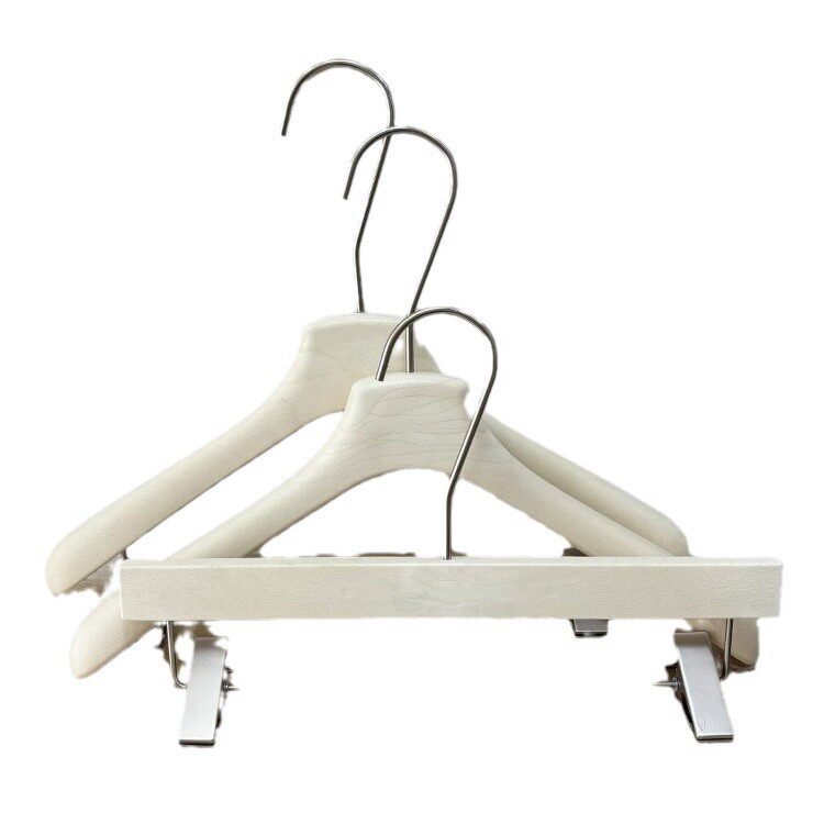 Wholesale Clothing Store Clothes Support Women's Milky White Resin Clothes Hanger Imitation Wood Grain Non-Slip Gray Black Clothes Hanging Seamless Trouser Clips