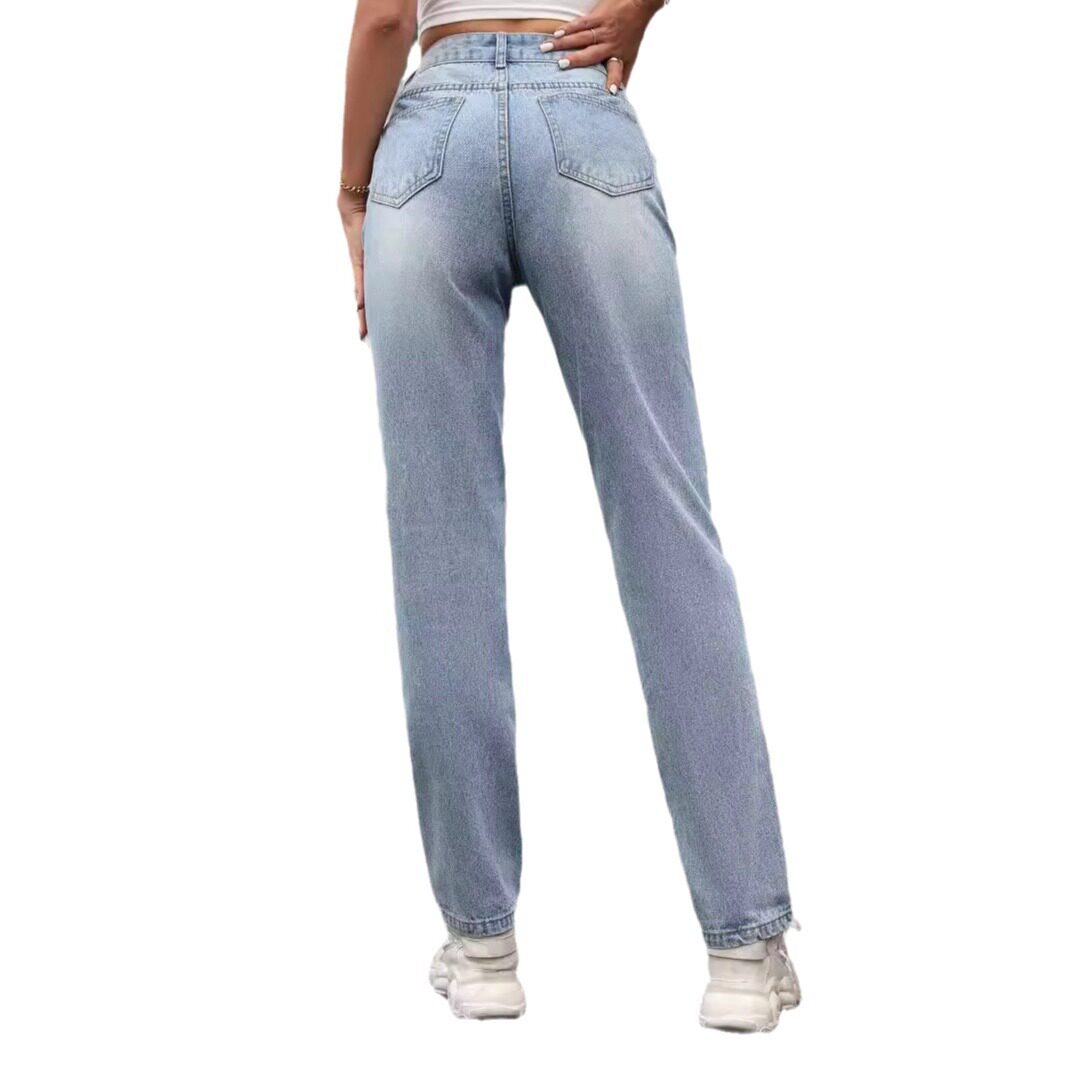 High Waisted Wide Leg Jeans Loose Fit Straight Cut Durable Denim Casual Wear for Women Wholesale Available