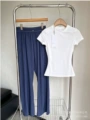 White short sleeves + navy blue trousers