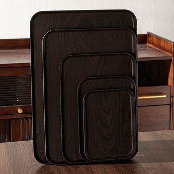 Cross-Border Imitation Wood Grain Tea Tray Multi-Specification Black Tray Fruit Snack Dinner Plate Restaurant Hotel Non-Slip Serving Plate