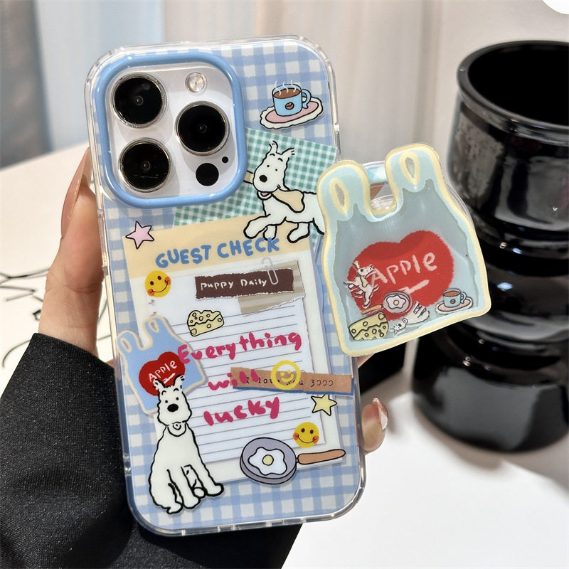 Blue Checkered Label Shopping Bag White Dog Magnetic Case Suitable for iPhone 17 Apple 16 Pro Max Phone Case 15 Creative 14