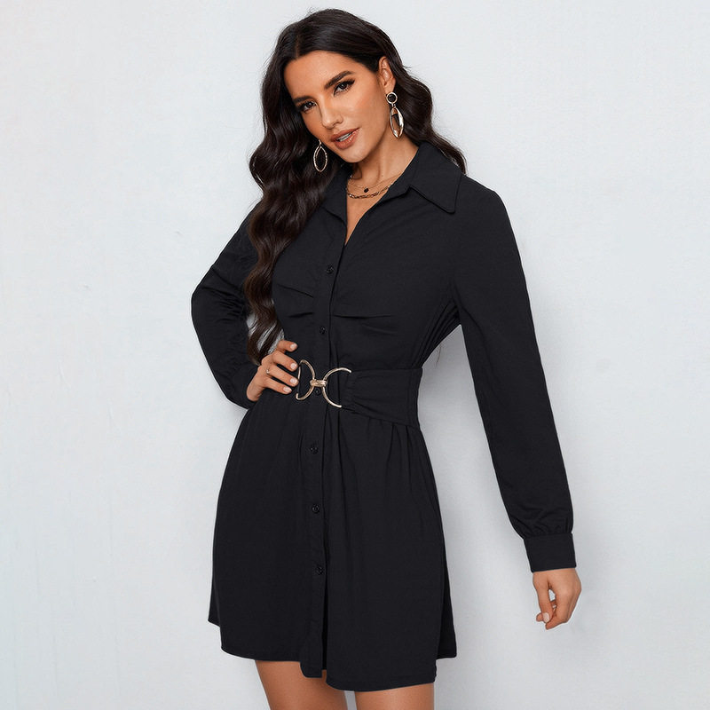 Button Down Long Sleeve Shirt Dress Casual Style Autumn Collection Versatile for Work or Outings Wholesale Available