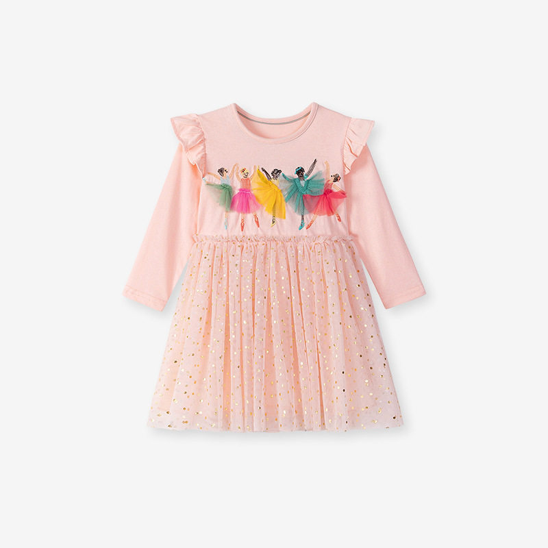 Girls' Autumn Tulle Princess Dress, Cartoon Cotton Kids' Dress