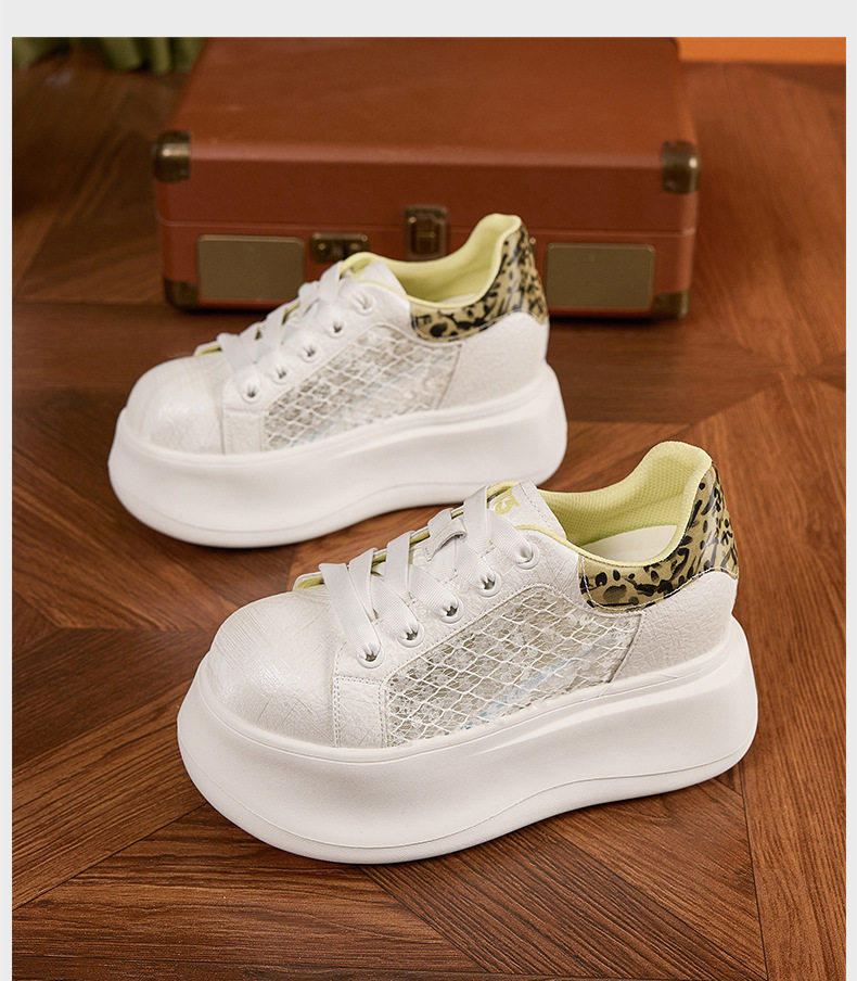 Giày sneaker nữ chunky đế dày màu trắng, phối dây buộc, form thể thao — Hũ trắng vàng, Bột trắng chi tiết 15