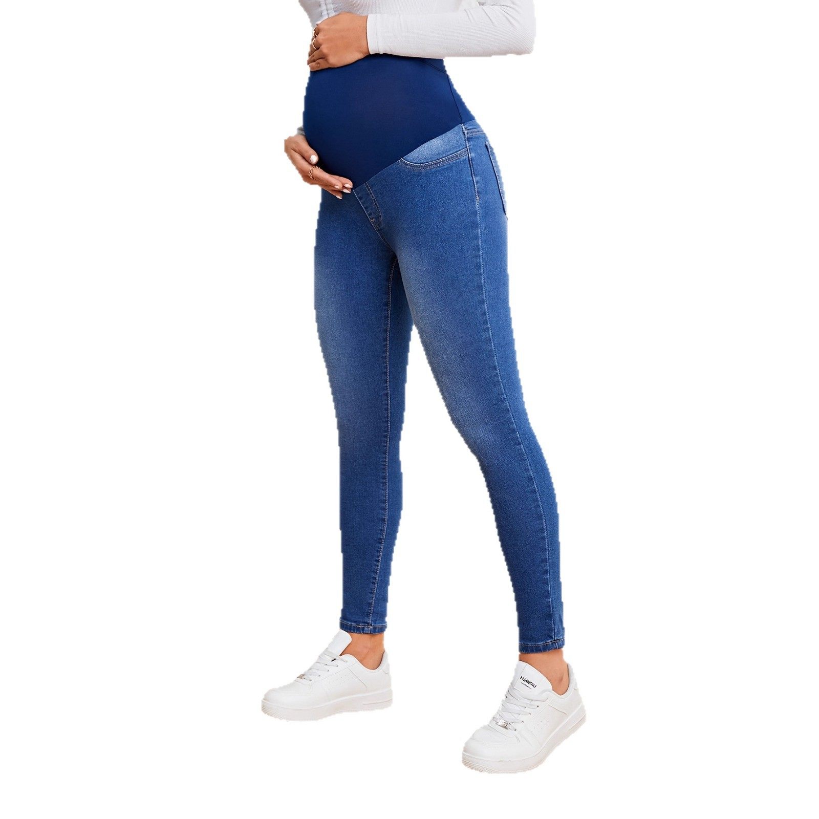 New Amazon Foreign Trade European and American Maternity Jeans Autumn and Winter Belly Support Pants Mid-Waist Elastic Casual Slimming Look Pants