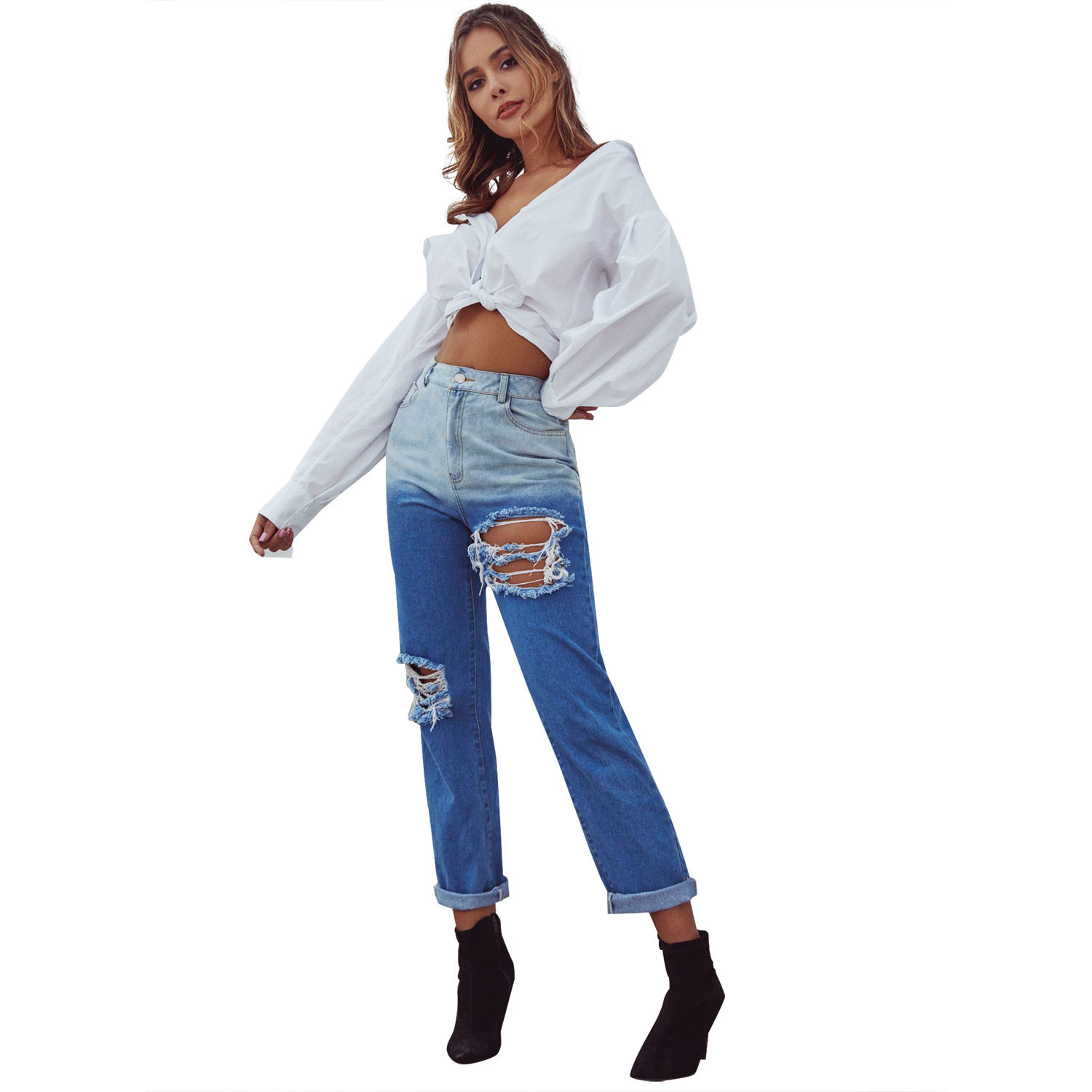 Casual Ripped Straight Leg Jeans Versatile Trendy Comfortable Streetwear Style for Everyday Use Wholesale Available