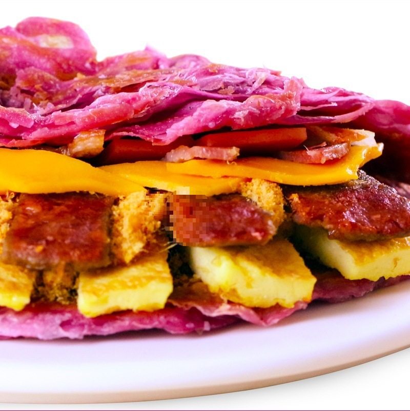 Purple Sweet Potato Flavored Hand-Grilled Pancakes 120g Commercial Large Pancakes 100 Pieces Packed Taiwanese Style Breakfast Egg Hand-Shredded Pancakes