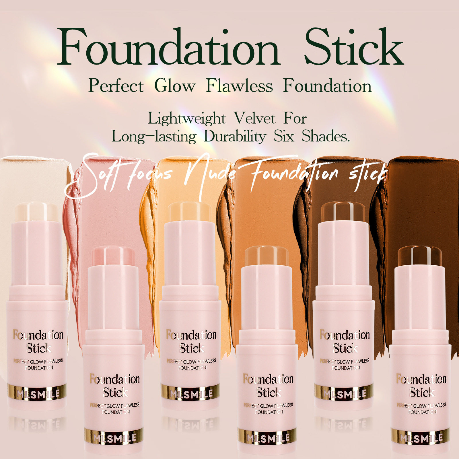 MLSMILE cross-border special 6-color foundation stick waterproof sweat-proof brightening concealer stick light matte foundation liquid