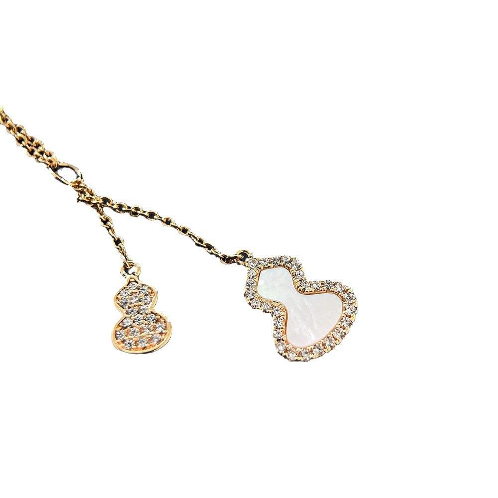 Kirin Gourd Necklace 18K Rose Gold Red Agate White Mother-Of-Pearl Wulu Pendant Clavicle Chain Women's National Trend Jewelry