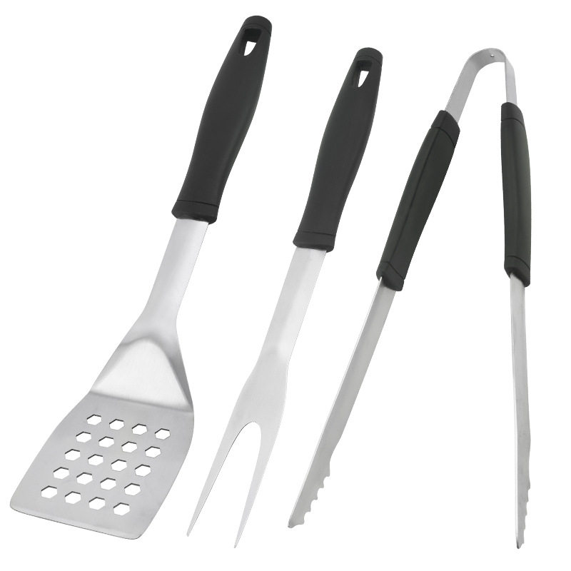 Customized Stainless Steel Outdoor Barbecue Tool Set Three-Piece Outdoor Combination Barbecue Fork, Spatula and Tongs