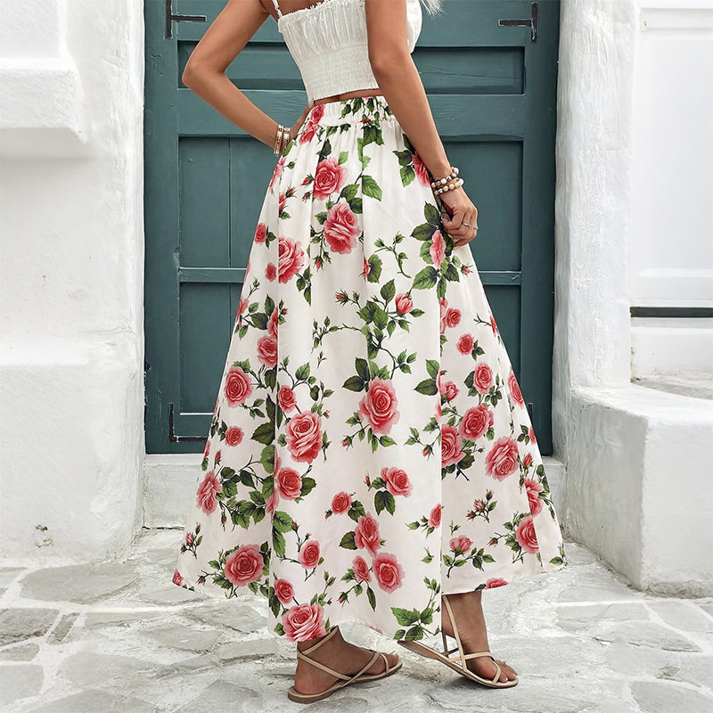 High Waisted Floral Print Skirt Sweet Vacation Style Womens Summer Fashion Wholesale Available
