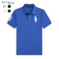 Polo shirt-blue big white label