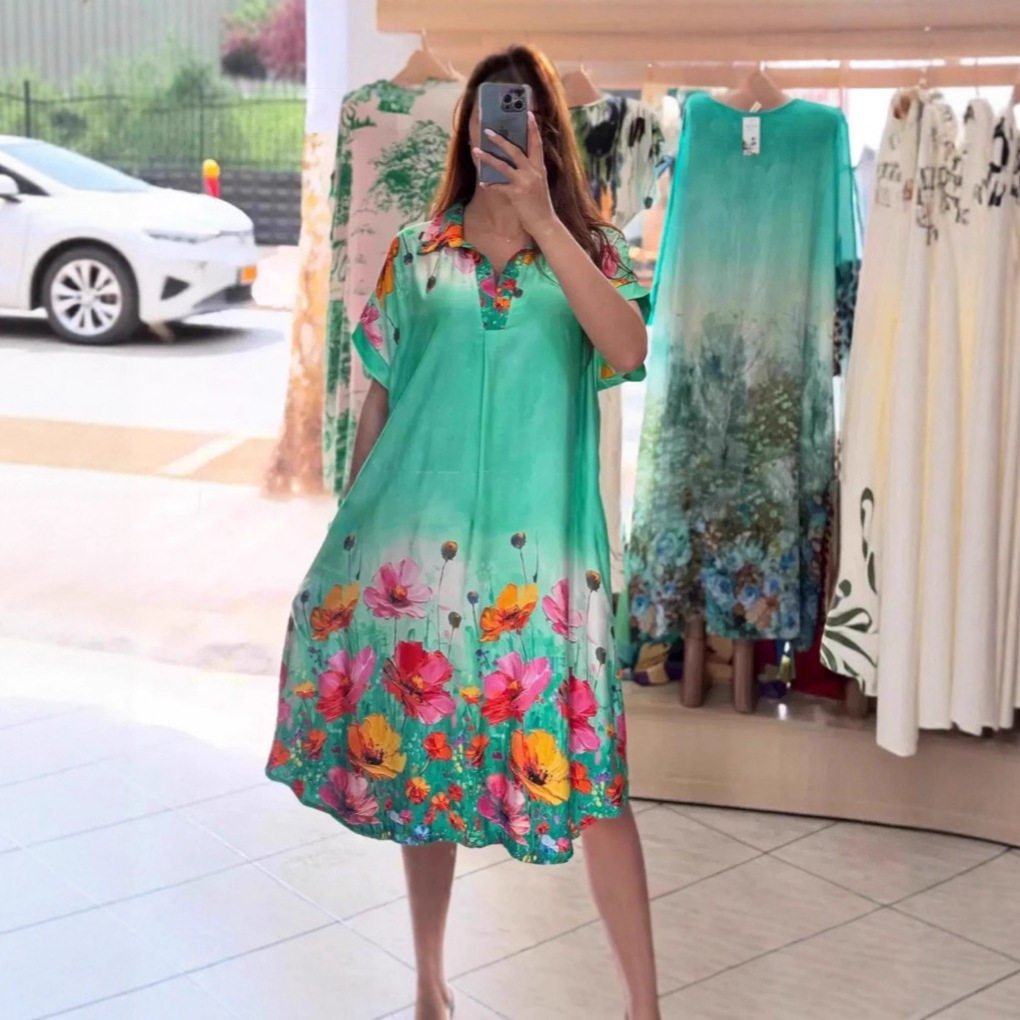 Floral Print Short Sleeve Pocket Dress Summer Fashion Elegant Style Perfect for Casual Outings Wholesale Available