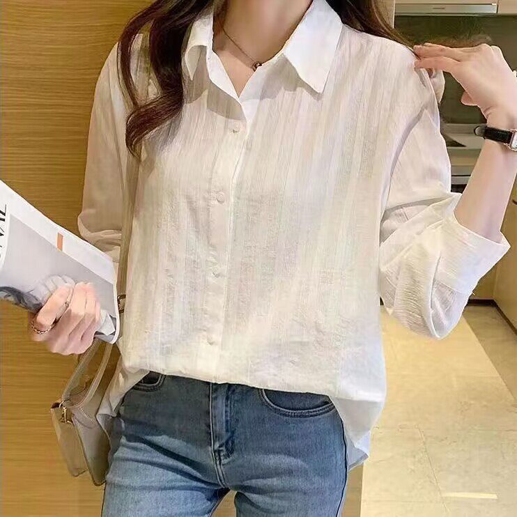 Womens French Style Long Sleeve White Shirt Unique Design Summer Fashion UV Protection Wholesale Available