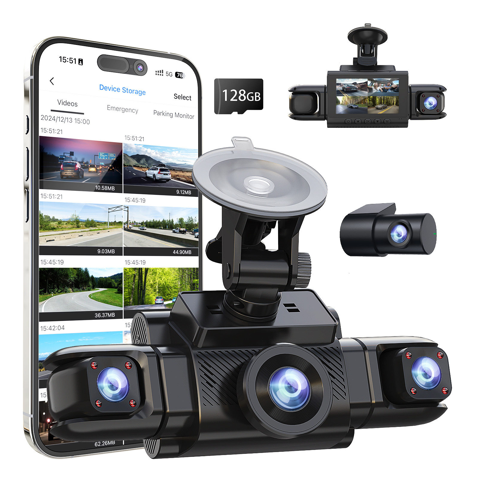 Cross-Border Rexing Four-Lens Driving Recorder Hd 1080P Wide-Angle Night Vision 4-Recording Camera Parking Monitoring