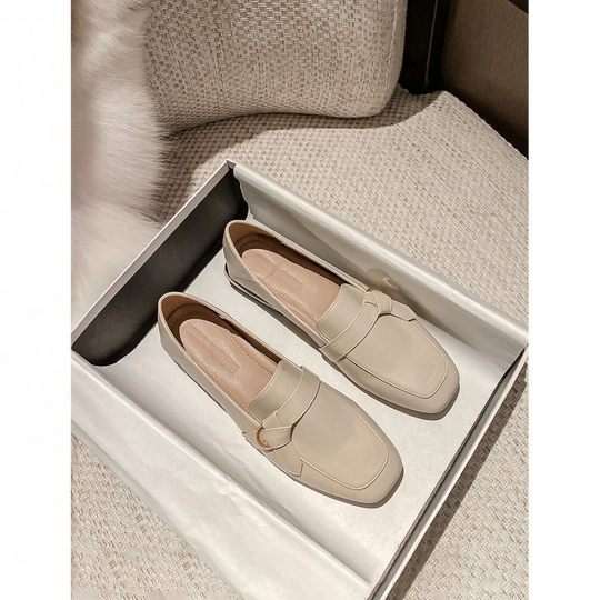 Sheepskin Version ~ 2024 Autumn and Winter New Soft-soled Square-toe Flats, Thick-heeled Slip-on Loafers, Slip-on Small Leather Shoes for Women