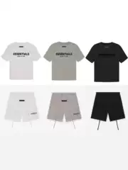 New Cross-Border Authentic Essfog Small Logo Flocking Shorts Couple Loose Casual Short-Sleeve T-Shirt American Style Trend