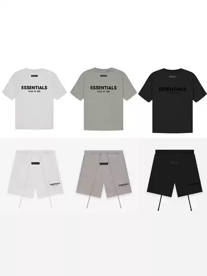 New Cross-Border Authentic Essfog Small Logo Flocking Shorts Couple Loose Casual Short-Sleeve T-Shirt American Style Trend