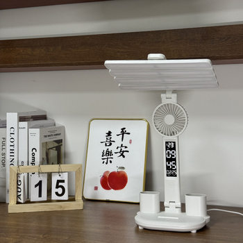 Desk Lamp Learning Eye Protection Led Fan Student Rechargeable Plug-In Kidsren's Touch Dimming Enough Bright Foldableing Pen Holder Desk Lamp