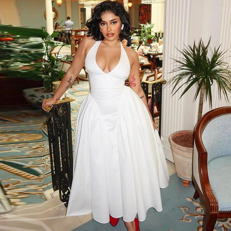Summer Fashion Womens Dress Sexy Halter Neck Sleeveless Solid Color Elegant Princess Style for Parties Wholesale