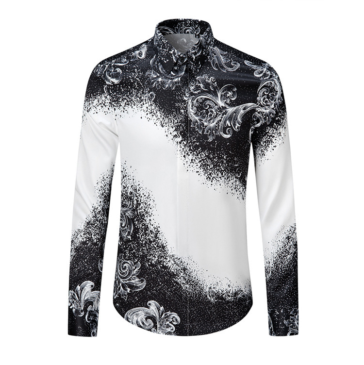 Áo sơ mi nam dài tay họa tiết phong cảnh, chất liệu polyester không cần ủi, chống nhăn — Màu ảnh