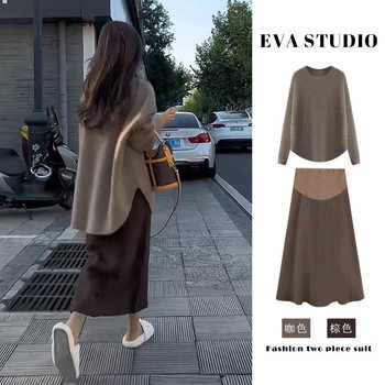 New High Quality in stock ~ Autumn and Winter Fashion Elegant Sweater dress Pregnant Women suit Single Cafe Top Single Red Top