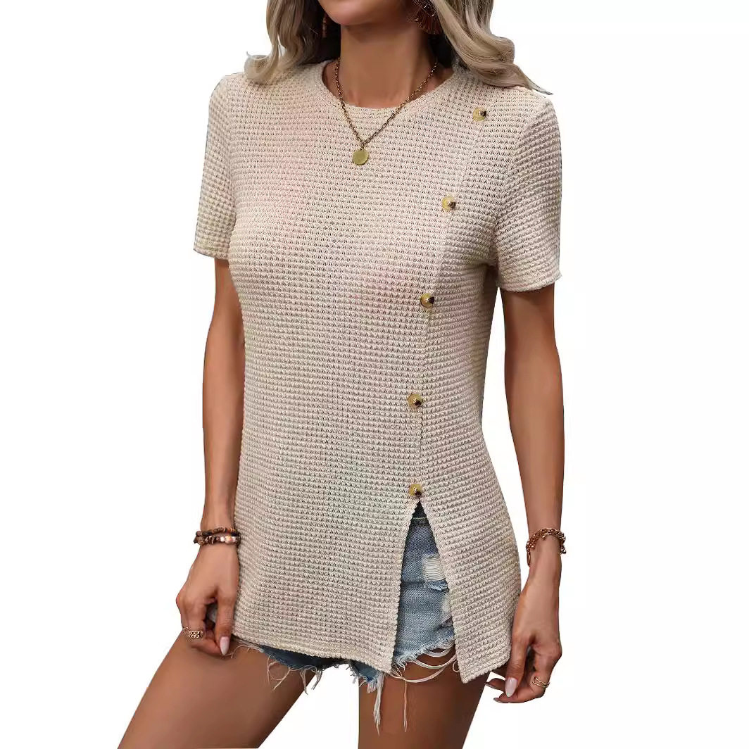 Slim Fit Solid Color T Shirt Womens Casual Style Versatile for Everyday Wear Available for Wholesale