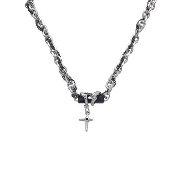 New Winding Black Gemstone Cross Splicing Necklace Titanium Steel Non-Fading Disco Trendy Men's and Women's Clavicle Chain Necklace