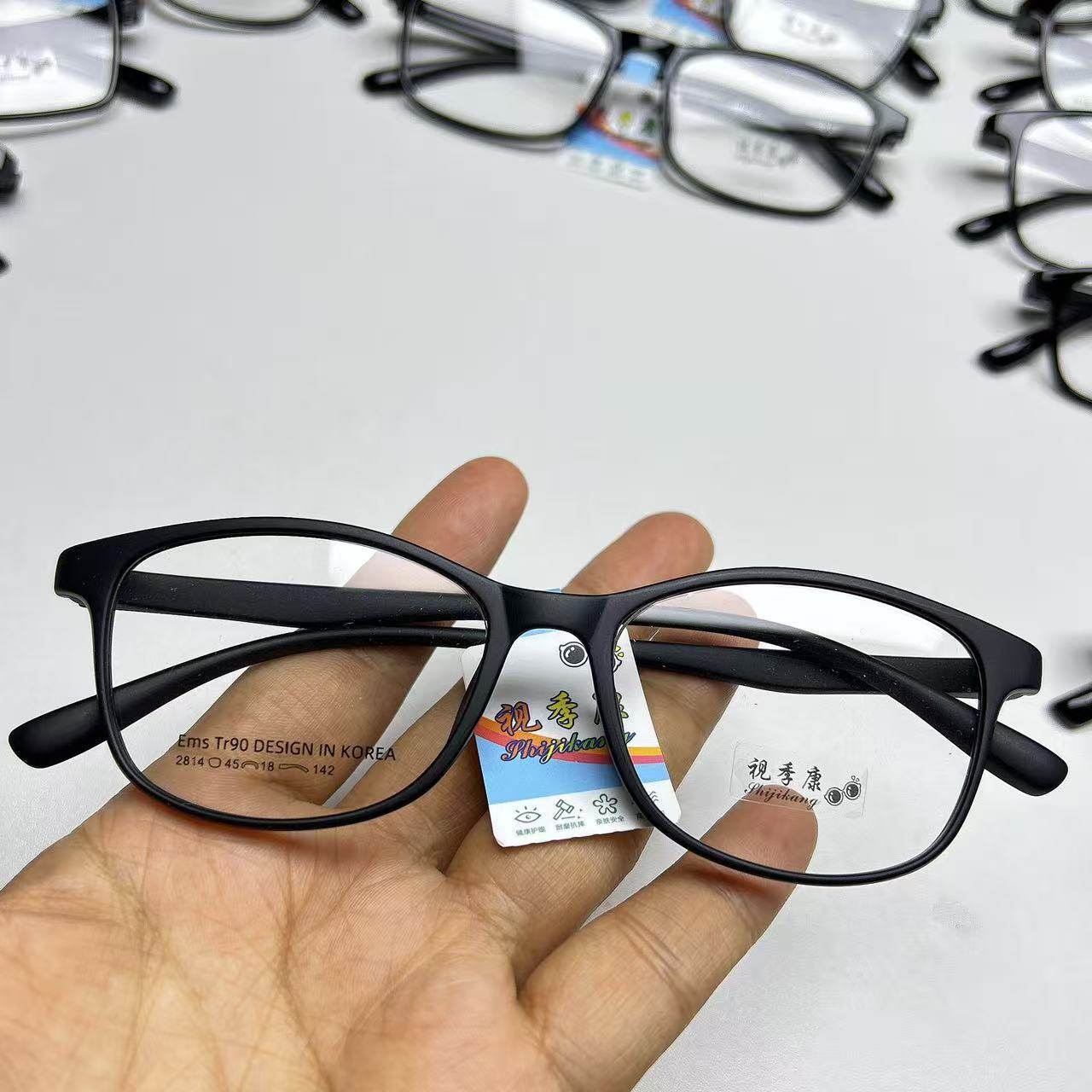 New Square Frame Ultra-Light Tr90 Pure Black Full Frame Glasses Frame Student Classic Versatile Can Be Matched with Prescription Glasses Frame Wholesale