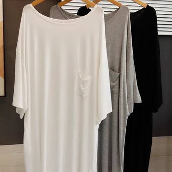 Lazy Style Large Round Neck Mid-Length Modal T-Shirt Women's Summer Skirt Large Size Loose Elegant Nightgown Maternity Skirt