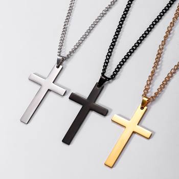 Cross-Border Non-Fading Glossy Cross Pendant Titanium Steel Necklace Versatile Simple Stainless Steel Pendant Men's Jewelry Wholesale