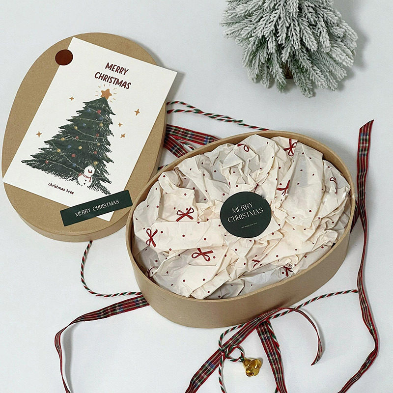 New Oval Kraft Paper Christmas Gift Box New Year High-End Chinese Style Candy Wedding Candy Gift Box Empty Box