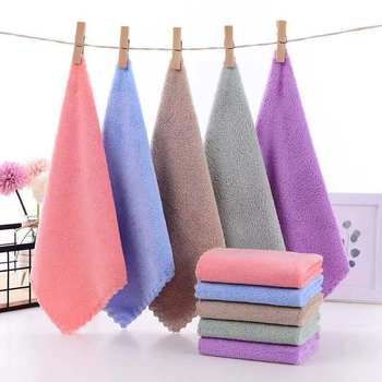 Plain Coral Velvet Square Towel for Kindergarten, Face Washing, Hand Wiping, Small Towel for Children, Absorbent, Quick-Drying, Lace Gift
