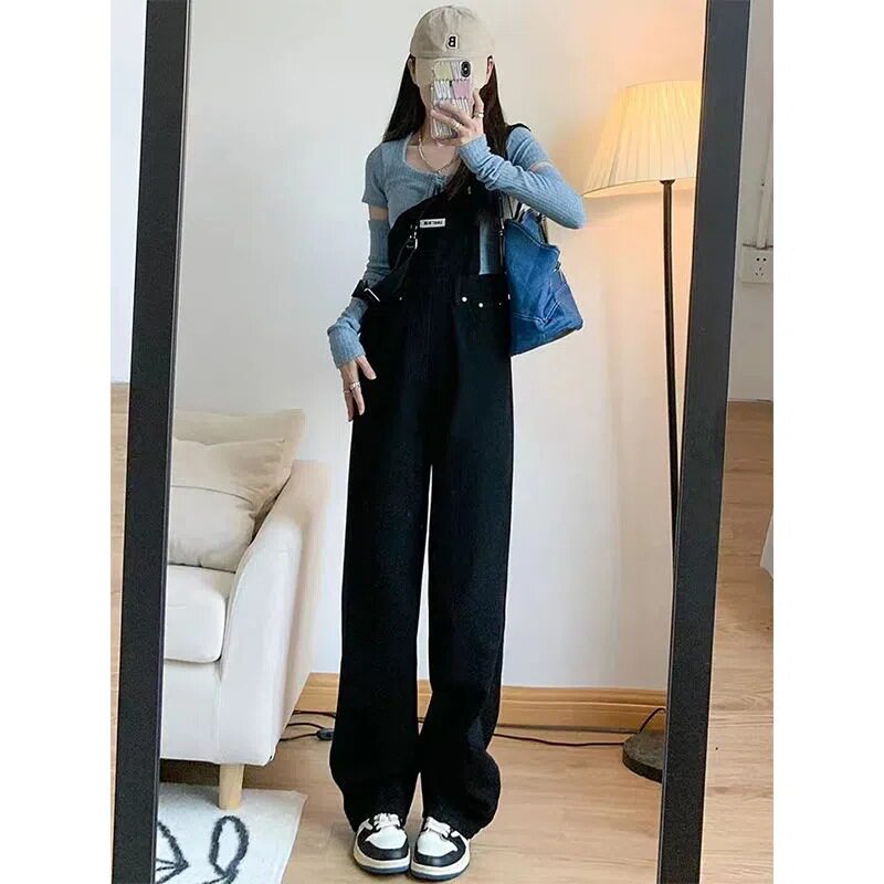 Womens Denim Jumpsuit Loose Fit Plus Size Adjustable Straps Floor Length Spring Fall Casual Wear Wholesale