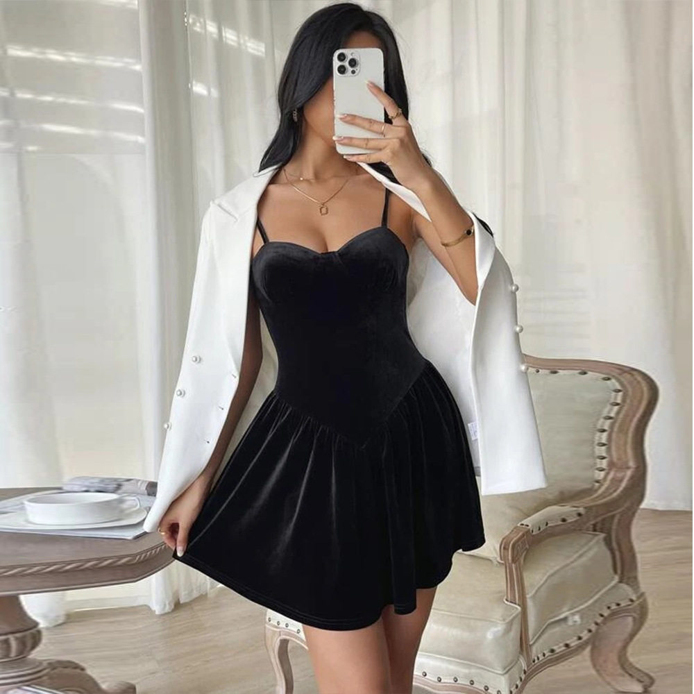 Velvet Party Dress Sexy Sleeveless Design Elegant Mini Length Perfect for Evening Events Wholesale Available