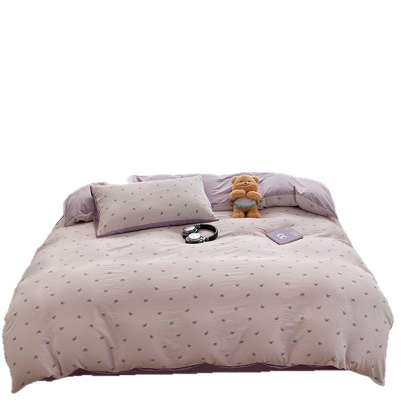 Class a Washed Cotton Four-Piece Set Pure Cotton Small Fresh Cotton Bed Bed Sheetss and Quilt Covers Student Dormitory Bedding Three-Piece Set 4