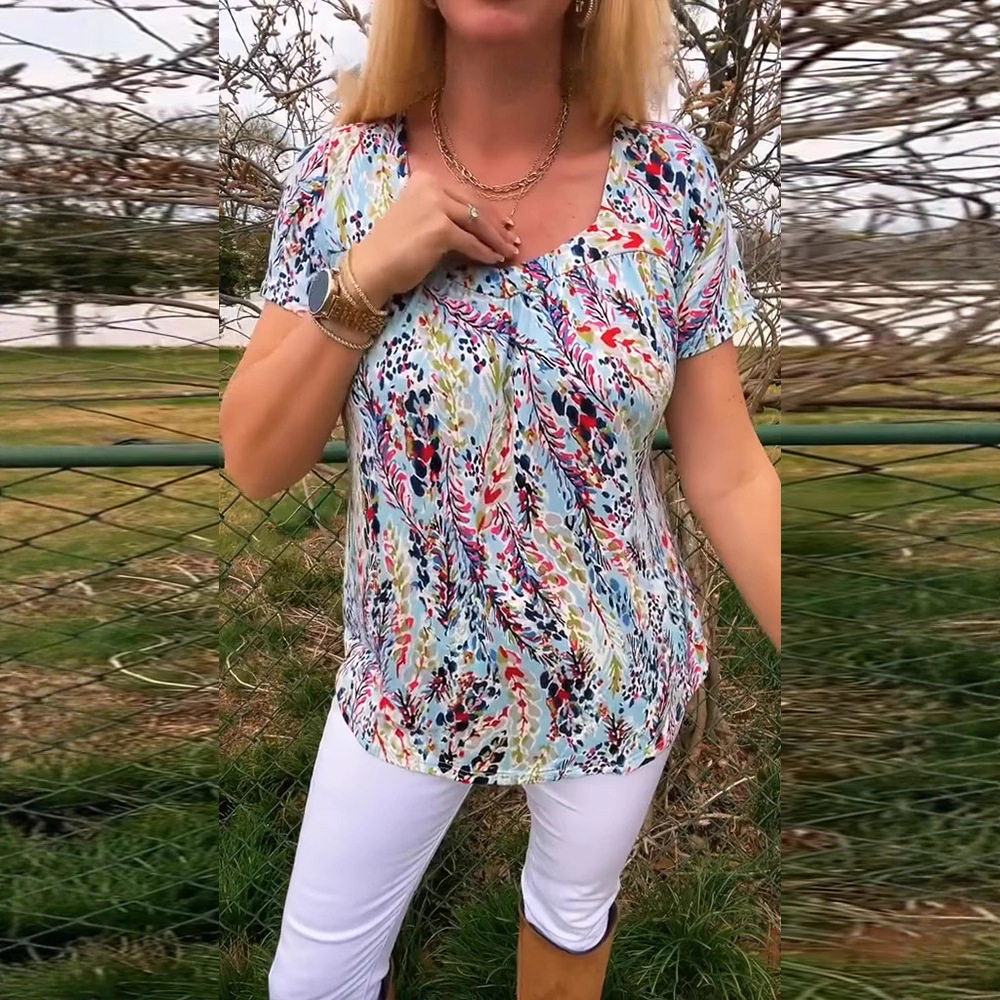 Womens Loose Fit Floral Print T Shirt Short Sleeve Round Neck Versatile Style Summer Collection Wholesale Available