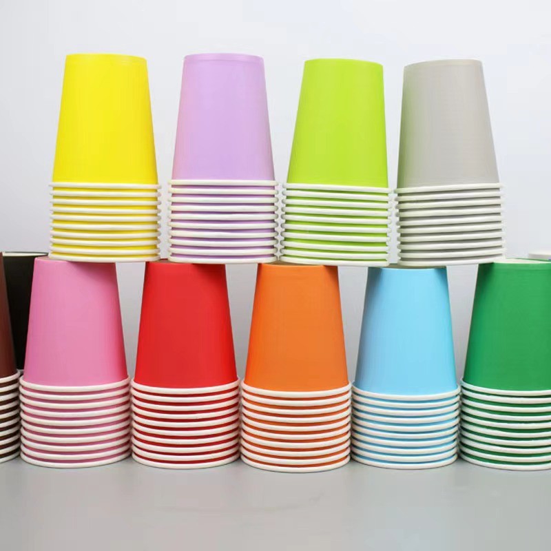 Color Disposable Paper Cup Picnic Party Decoration Arrangement Cup Novelty Solid Color Striped Birthday Party Supplies
