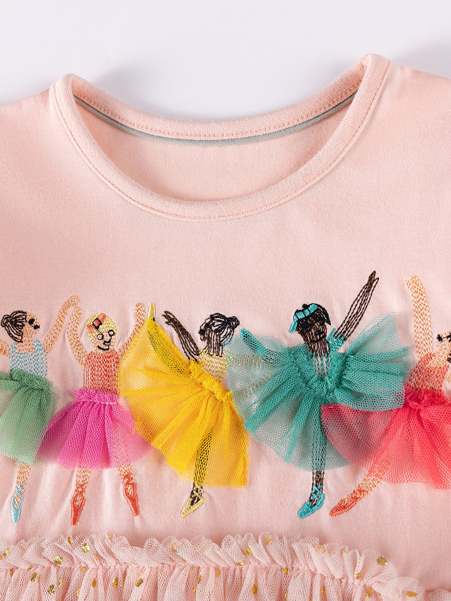 Girls' Autumn Tulle Princess Dress, Cartoon Cotton Kids' Dress