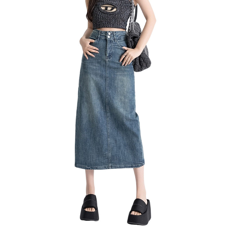 High Waisted Split Denim Midi Skirt A Line Bodycon Fit Spring Autumn Fashion Perfect for Petite Women Wholesale