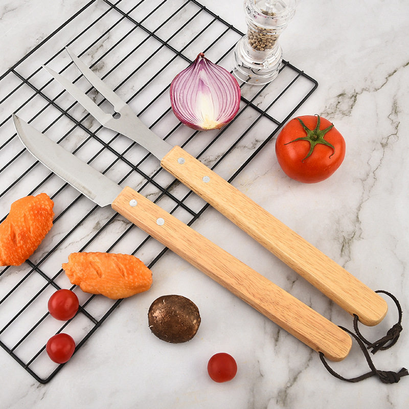 Wooden Handle Stainless Steel Grill Set 16-Piece Outdoor Camping Grill Set with Cloth Bag Shovel Fork Clip Bbq Barbecue Tool Set