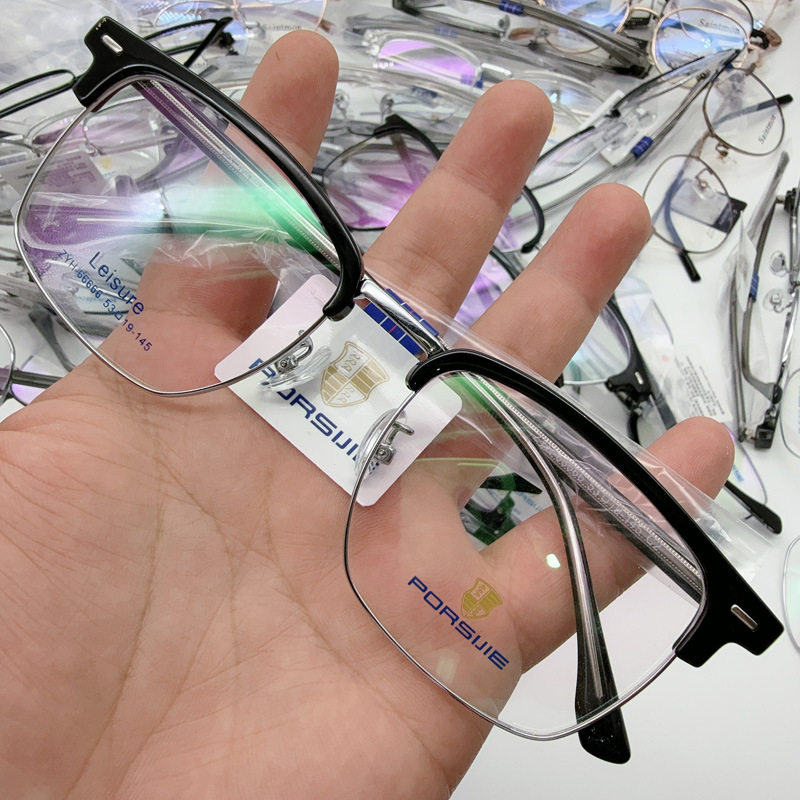 New Ultra-Light Pure Titanium Eyebrow Frame High-End Plate Temple Square Frame Myopia Glasses Frame Men's Wholesale