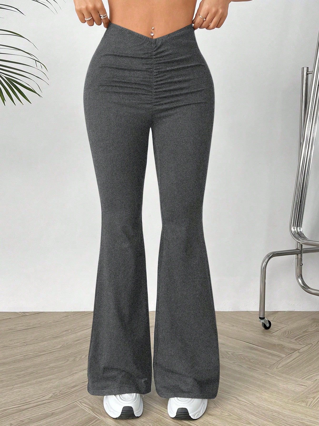 High Waisted V Neck Slim Fit Stretch Flare Pants Womens Casual Trousers Perfect for Everyday Wear Ready to Ship