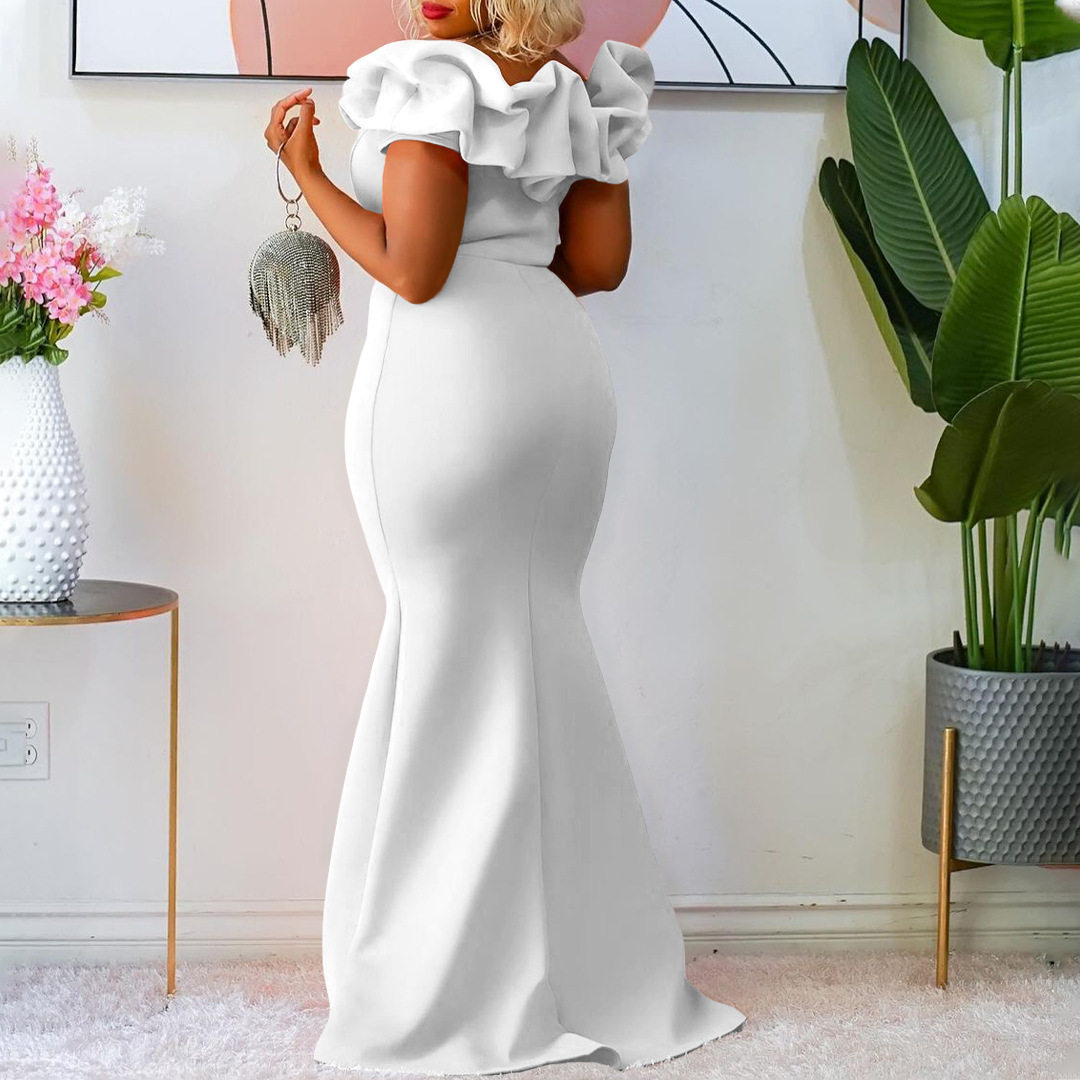 Elegant Mermaid Dress Solid Color Ruffle Trim Slim Fit Evening Gown for Special Occasions Wholesale Available