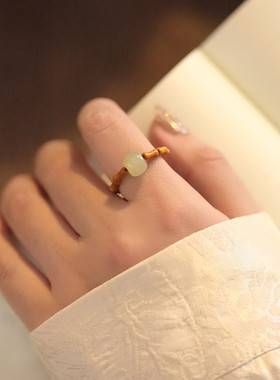 飞扬倾尽年华和田玉戒指女指环核桃竹节尾戒文玩汉服国风配饰