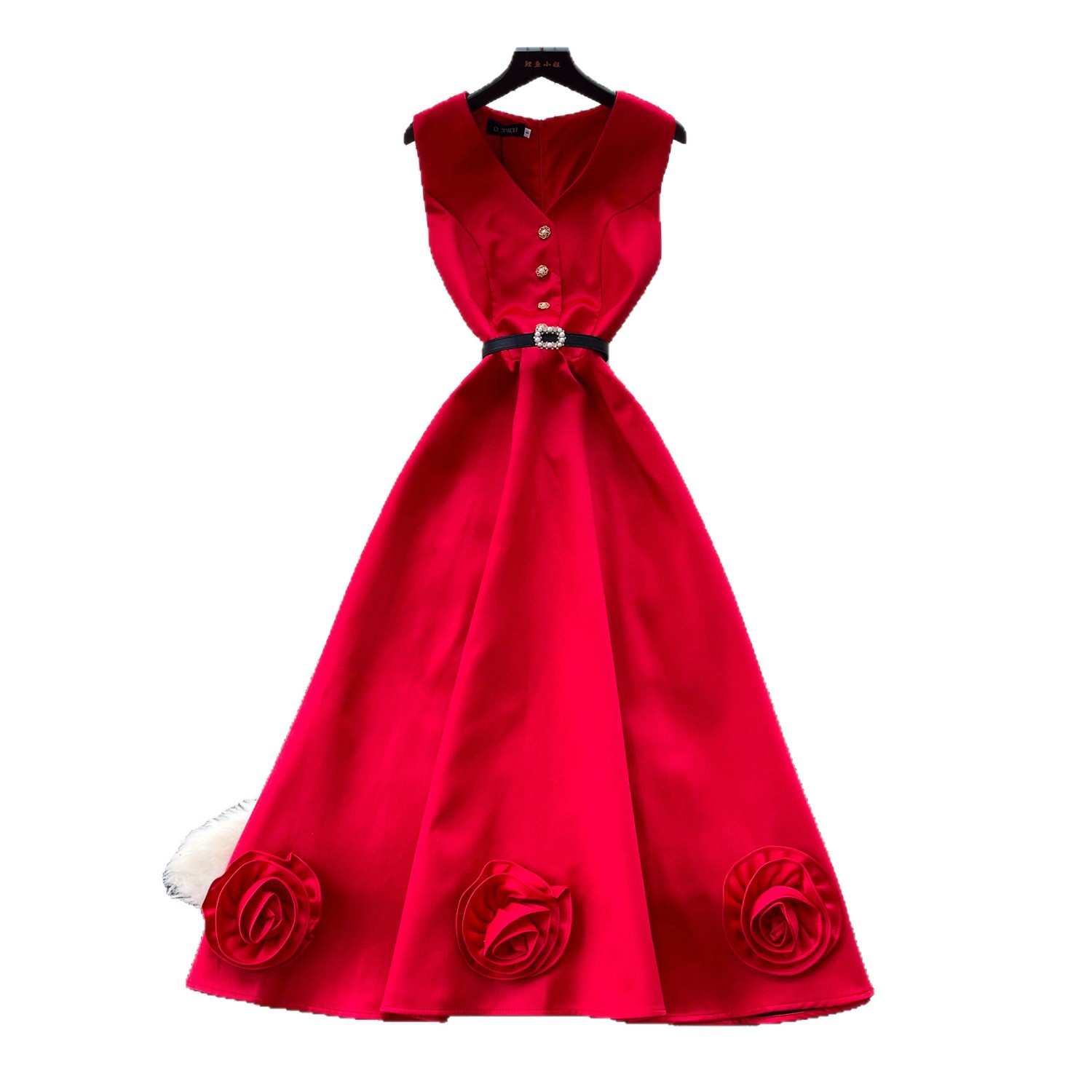 Sleeveless A Line Dress for Women Waist Defining 3D Floral Design Slim Fit Summer Office Wear or Special Occasion
