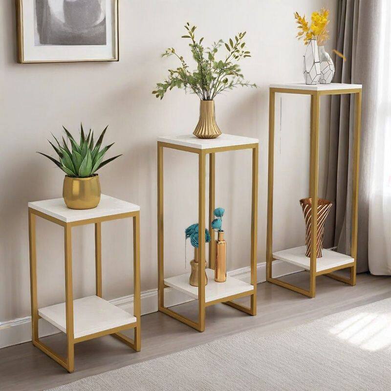 室内多层置物架北欧铁艺花架软装客厅简约架金色落地盆景装饰bjs