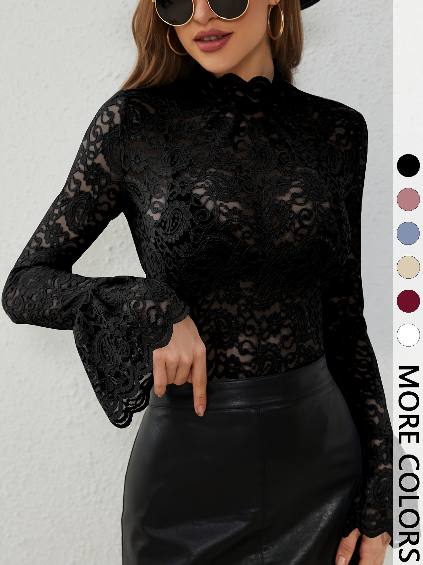 sexy cashew flower lace slim fit outer wear inner trumpet sleeve top for women